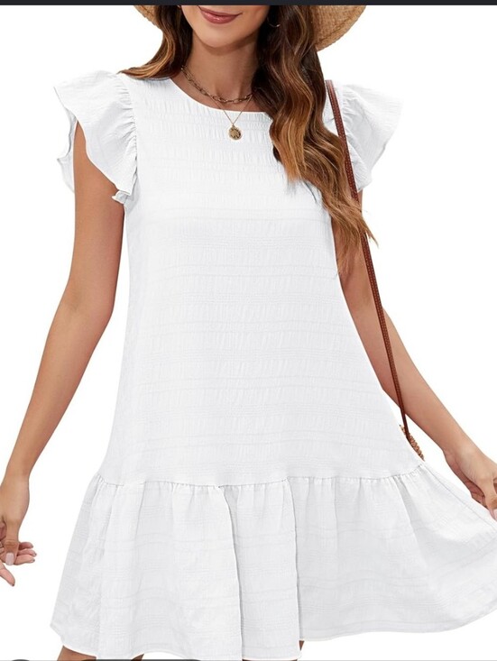 Dresses & Skirts - SENFURE White Ruffle Sleeve Tiered Mini Dress - Size M